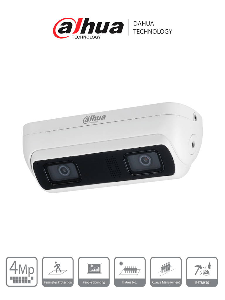 [DHT0130003] DAHUA IPC-HDW8441X-3D Cámara IP WizMind doble lente 4 MP Conteo de Personas/ Gestión de colas/LED IR  20m/ H.264+/H.265+/ E&S de Alarma y Audio/ Ranura Micro SD/ Micrófono y Altavoz integrado/ PoE/ IP67/ IK10/ #LoNuevo