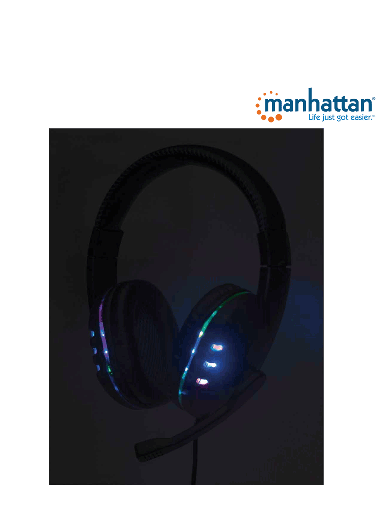 MANHATTAN 176088 - Audífonos USB para videojuegos, con luces LED Para PC, PS3 y PS4, micrófono retráctil integrado, función de control de audio, cable USB de 1,8 m integrado, color negro y azul