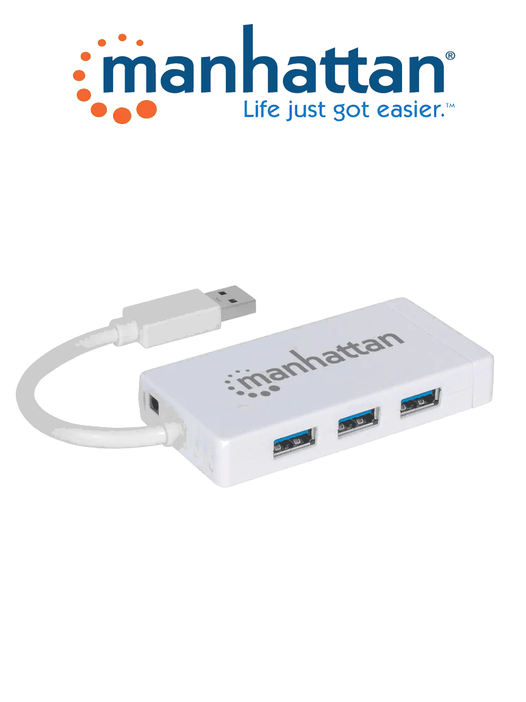 MANHATTAN 507578 - HUB USB 3.0 / 3 puertos / Adaptador Gigabit Ethernet / 5Gbps / Un puerto 10/100/1000 Mbps para UltraBook™ y Macbook®