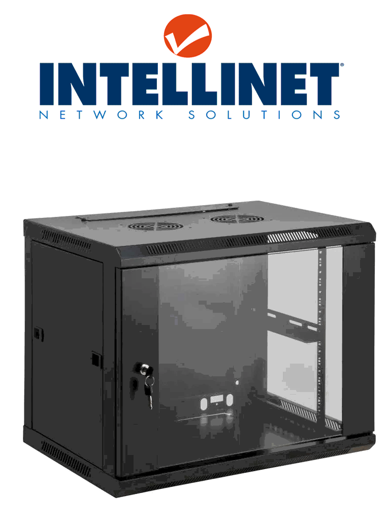 INTELLINET 711814 - Gabinete mural 19" / 9UR / Color negro / para aplicaciones de montaje en rack de 19" / Carga estática máxima de 60KG / Puerta de cristal templado / 500 (h) x 600 (w) x 450 (d) mm