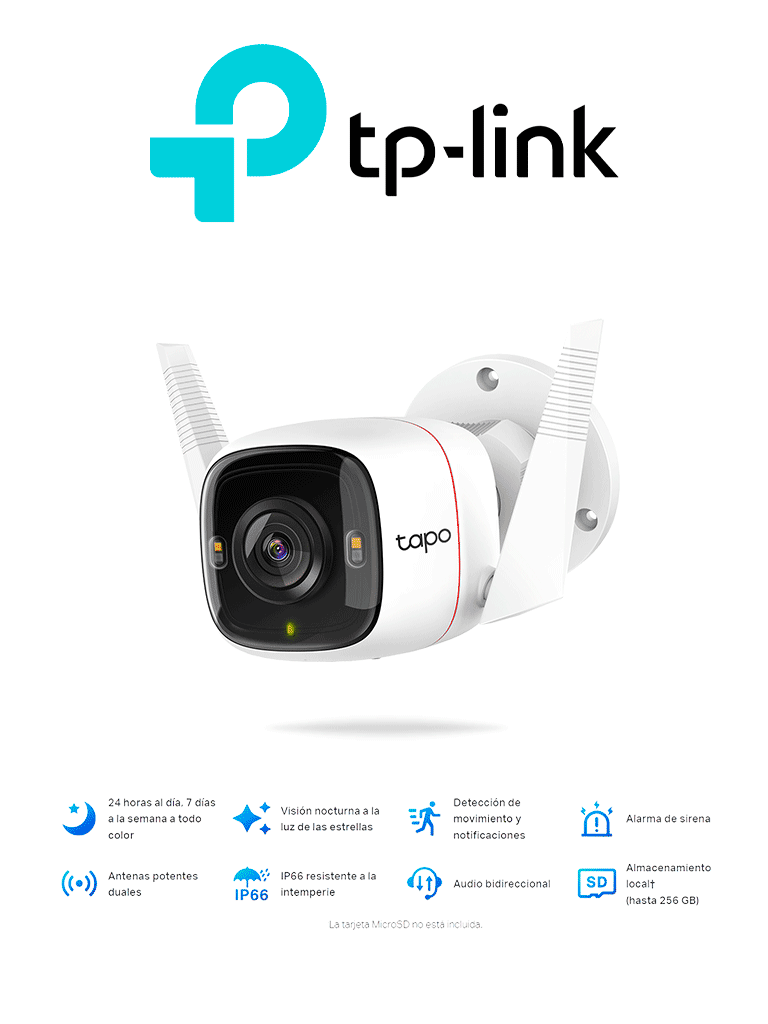 TP-LINK TAPO C320WS - Cámara IP WiFi tipo Bullet de 4 Mp para Exterior con resolución de 2K, visión nocturna, notificaciones push, ranura para Micro SD, y compatible con Google Assistant y Alexa.