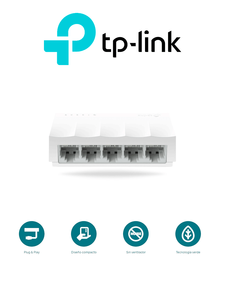 TP-LINK LS1005 - Switch Litewave no administrable de escritorio con 5 puertos fast ethernet RJ45 10/100Mbps. Diseño compacto y plug & play.