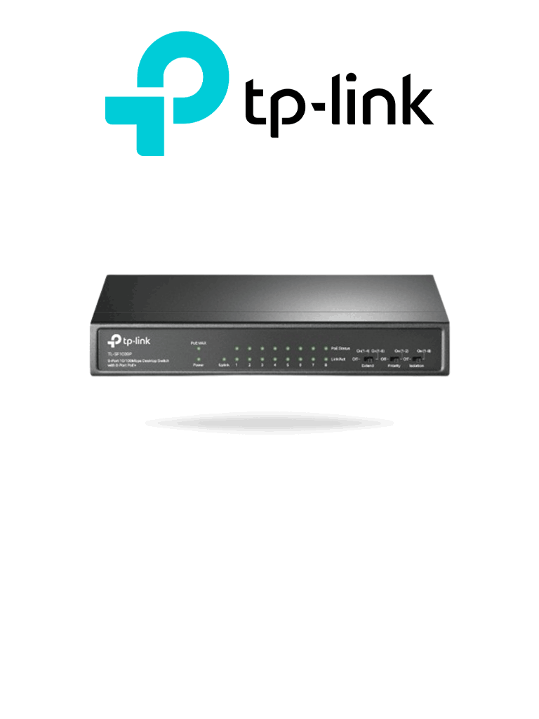 TP-LINK TL-SF1009P - Switch PoE No Administrable/ 9 Puertos Fast Ethernet/ 8 Puertos PoE AF & AT/ Presupuesto PoE de hasta 65W/ Modo Extendido hasta 250m de Conexión