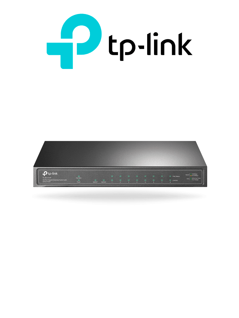 [TPL3720011] TP-LINK TL-SG1210P -  Switch de escritorio PoE+ no administrable con 8 puertos 10/100/1000 Mbps, 1 puerto 10/100/1000 Mbps (Uplink), 1 puerto SFP y capacidad de suministro de 63W.