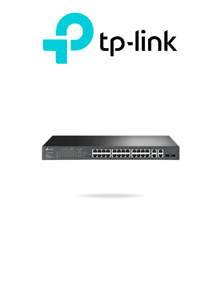TP-LINK SL2428P - Switch PoE+ JetStream SDN administrable con 24 puertos 10/100 Mbps, 2 puertos 10/100/1000 Mbps (Uplink), 2 puertos SFP (combo 2 RJ45 10/100/1000 Mbps), capacidad de 250W y administración centralizada OMADA SDN.