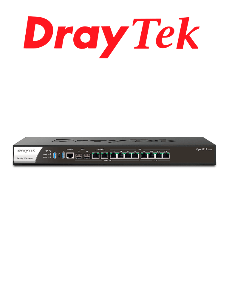 DRAYTEK VIGOR3912- Ruteador Multi-WAN Balanceador de Cargas, ideal para PyMEs, con 8 puertos configurables LAN & WAN, 4 puertos LAN RJ-45 GE, hasta 500 túneles VPN y filtrado de contenido WEB