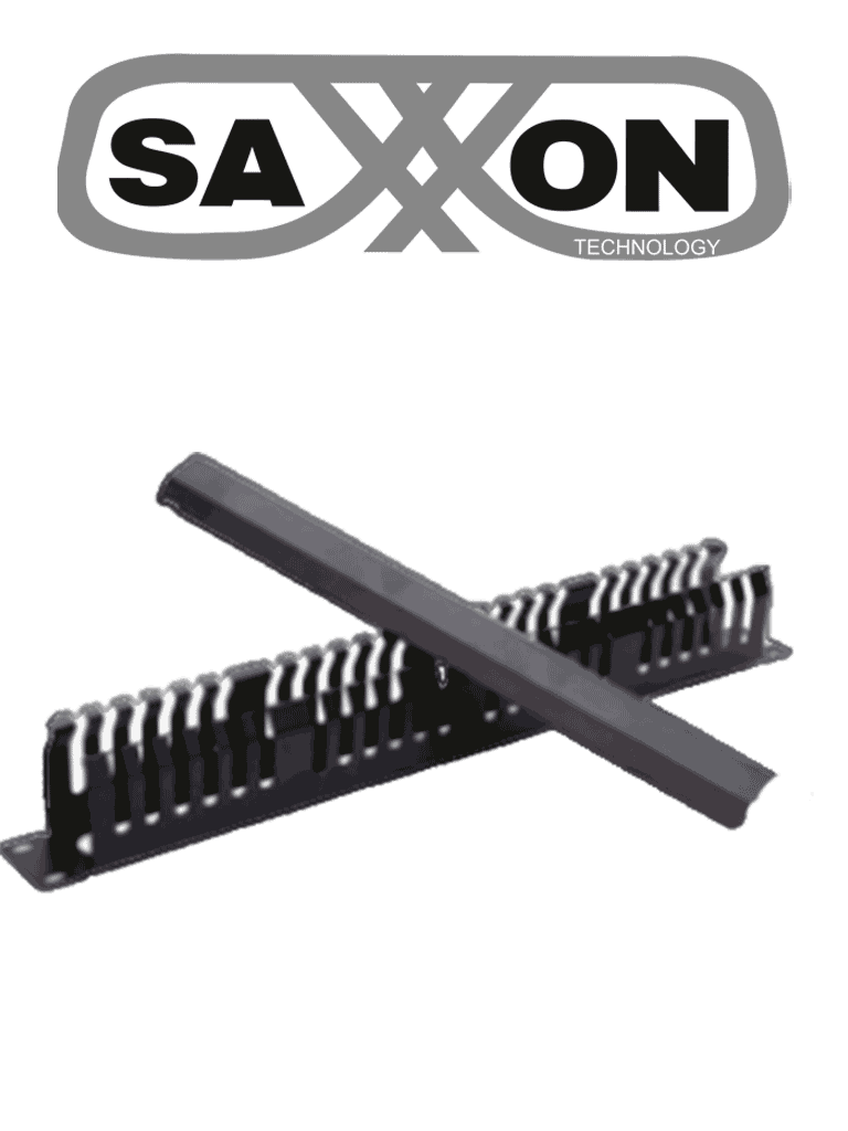SAXXON SXORGNET48P- Organizador de cables horizontal con tapa para rack de19" / 1U / 48 posiciones / Color Negro / Tapa y Base Metálica