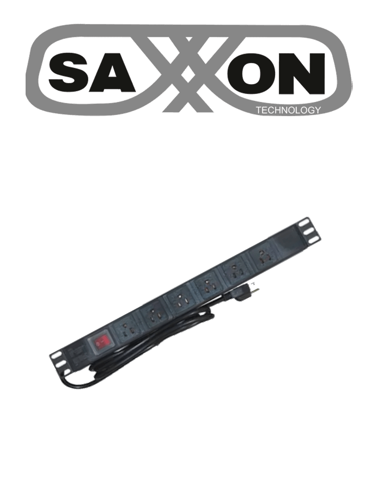 SAXXON SXPDU6UPL- Barra PDU con 6 Contactos Individuales , Rack 19" 1UR , 15 Amp , 120V , Protección contra rayos , Carcasa de Plástico
