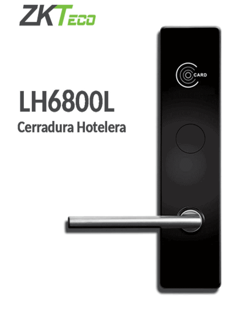 [ZKT2450002] ZKTECO LH6800L- Cerradura Izquierda para Hotel con Tecnología MIFARE 13.56 MHz, Compatible con Puertas de 35 a 45 mm de Grosor, Fabricada en Aleación de Zinc, Capacidad de Registro de 224 Eventos