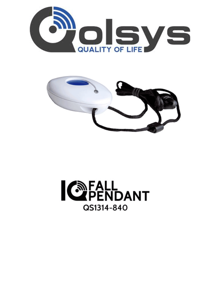 [QLS1210001] QOLSYS  IQFALLPENDANT -  QS1314-840 Botón de Emergencia de Caída Inalámbrico para Qolsys QS1314-840. Detecta automáticamente si el usuario cae o puede presionar el botón para pedir ayuda. (Alarm.com)