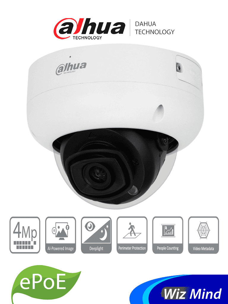 [DHT0040098] DAHUA DH-IPC-HDBW5442R-ASE - Cámara IP Domo de 4 Megapixeles/ Lente de 2.8mm/ IR LED 50m/ WizMind/ Metadatos/ Protección Perimetral/ Conteo de Personas/ SMD 3.0/ IP67/ IK10/ E&S de Alarma y Audio