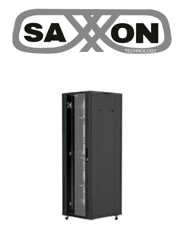SAXXON SXR22U6622S - Gabinete de Piso color Negro / 22UR / Puerta de Vidrio Templado / Alto 109 cm / Ancho 60 cm / Profundidad 60 cm / Incluye Base con 2 Ventiladores 220V