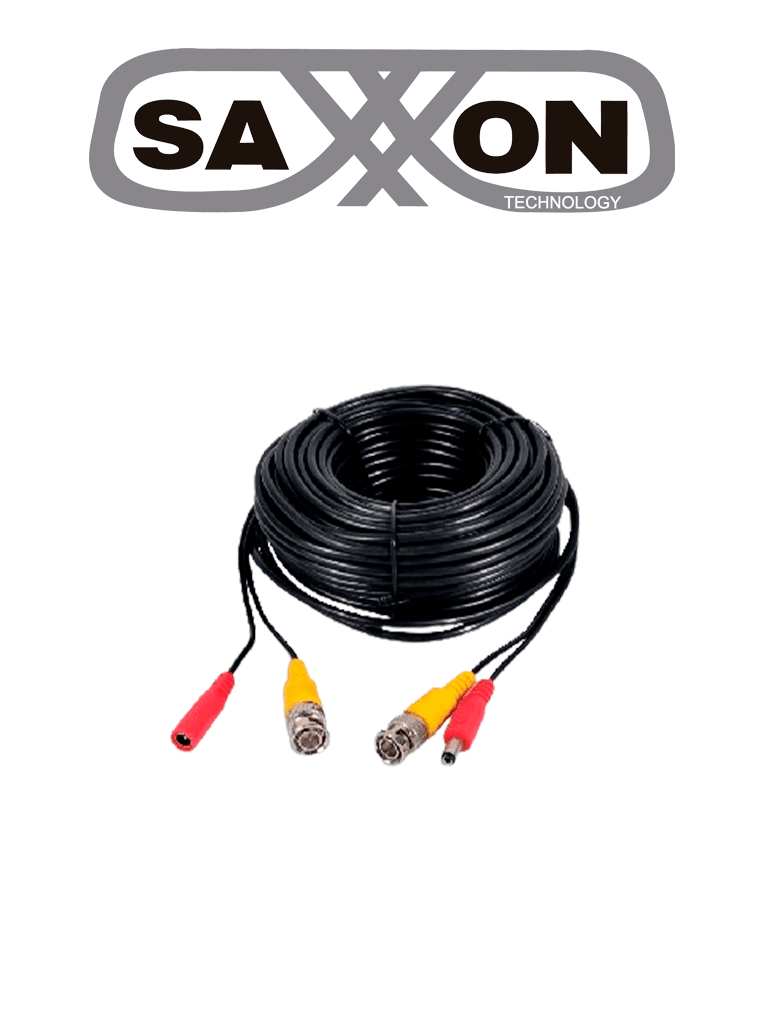 SAXXON SXWB30 -  Cable Coaxial Armado / Siamés / Conector BNC RG59 + Conector de Energía / 30 Metros / Para Cámaras 4K / 100% Cobre / Uso interior