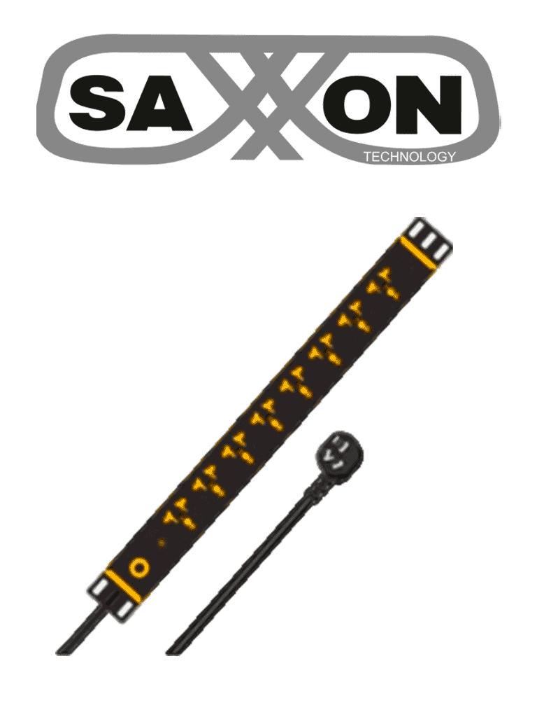 SAXXON SXPDU12P16A- Barra PDU con 12 Contactos Individuales / 16A / 1UR / Protección contra rayos / Aleación de Aluminio