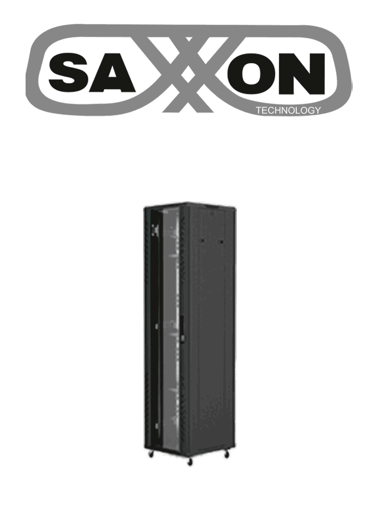 SAXXON SXR32U6632S - Gabinete de Piso color Negro / 32UR / Puerta de Vidrio Templado / Alto 160 cm / Ancho 60 cm / Profundidad 60 cm / Incluye Base con 2 Ventiladores 220V