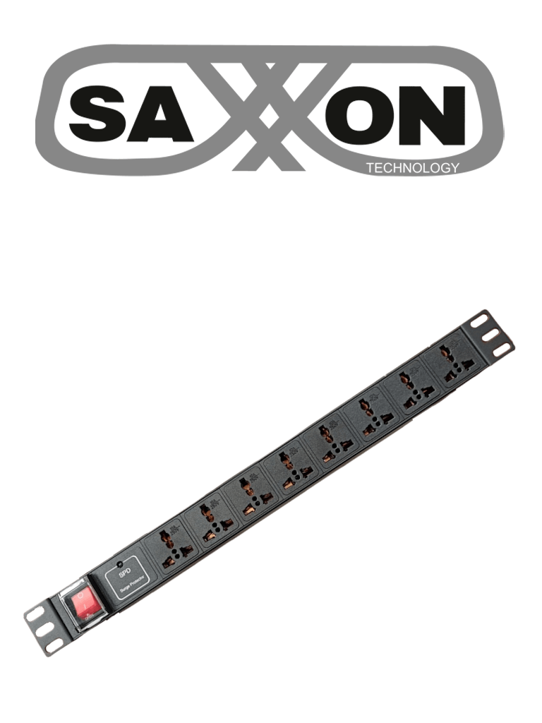SAXXON SXPDU8P16A- Barra PDU con 8 Contactos Individuales / 16A / 1UR / Protección contra rayos / Aleación de Aluminio