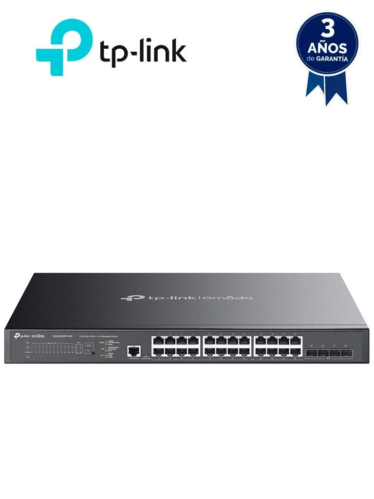 [TPL3720019] TP-LINK TL-SG3428XMP - Switch L2+ Omada PoE+ con 24 puertos PoE+ 10/100/1000 Mbps, 4 puertos SFP+ 10G y consola RJ45/microUSB, además gestión centralizada Omada/Stand-Alone, soporte Multicast IGMP, QoS y presupuesto PoE 384W, versión 3.0