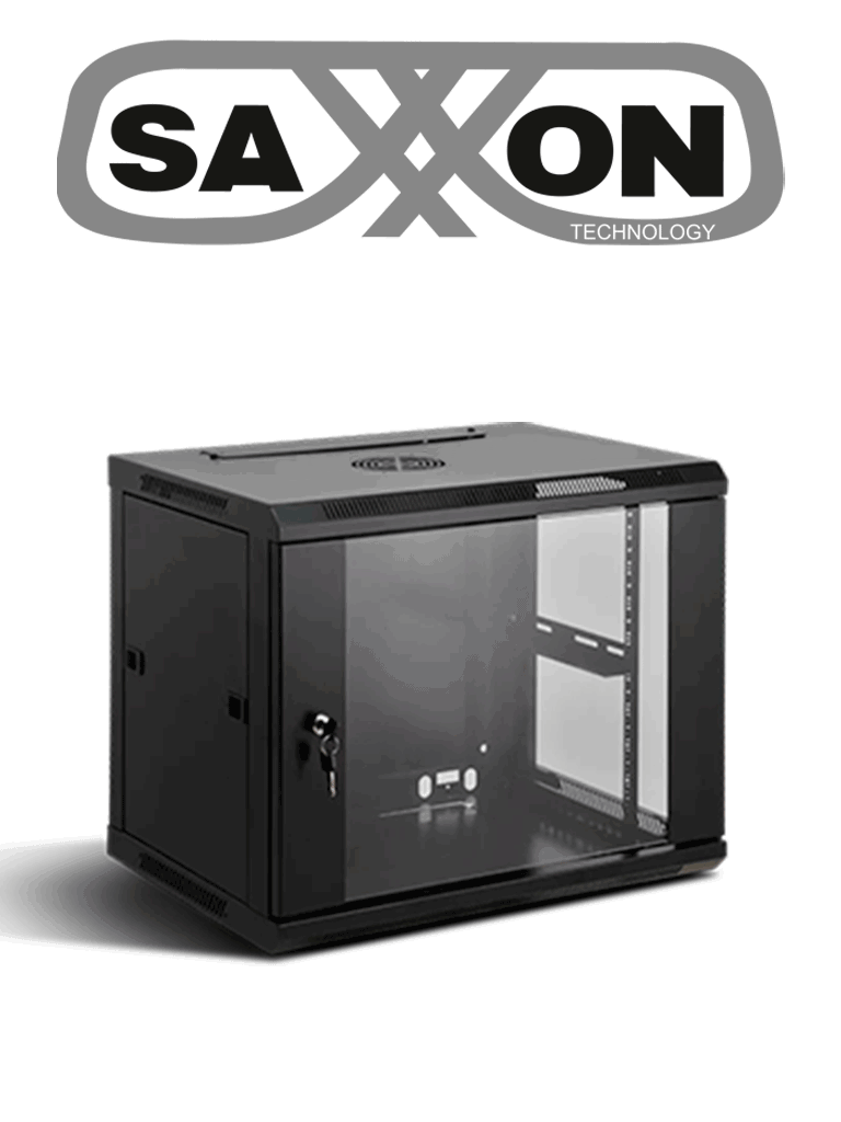 SAXXON SXR12U5412A - Gabinete de Pared Negro / 12UR / Puerta de Vidrio Templado / Alto 60 cm / Ancho 53 cm / Profundidad 40 cm