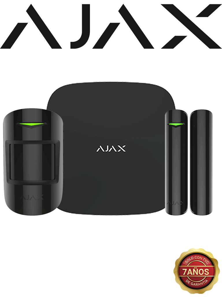 AJAX KIT STARTER B - Panel de  alarma Hub2Plus conexión Ethernet / WiFi / LTE, APP “AJAX PRO” iOS y Android , 1 sensor de movimiento y 1 detector de puerta o ventana con entrada auxiliar en color Negro 