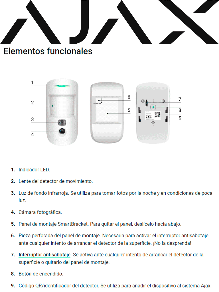 AJAX MotionCam W (PhOD) - Detector de movimiento con Verificación fotográfica y con la función de mandar imágenes sobre demanda. Color Blanco
