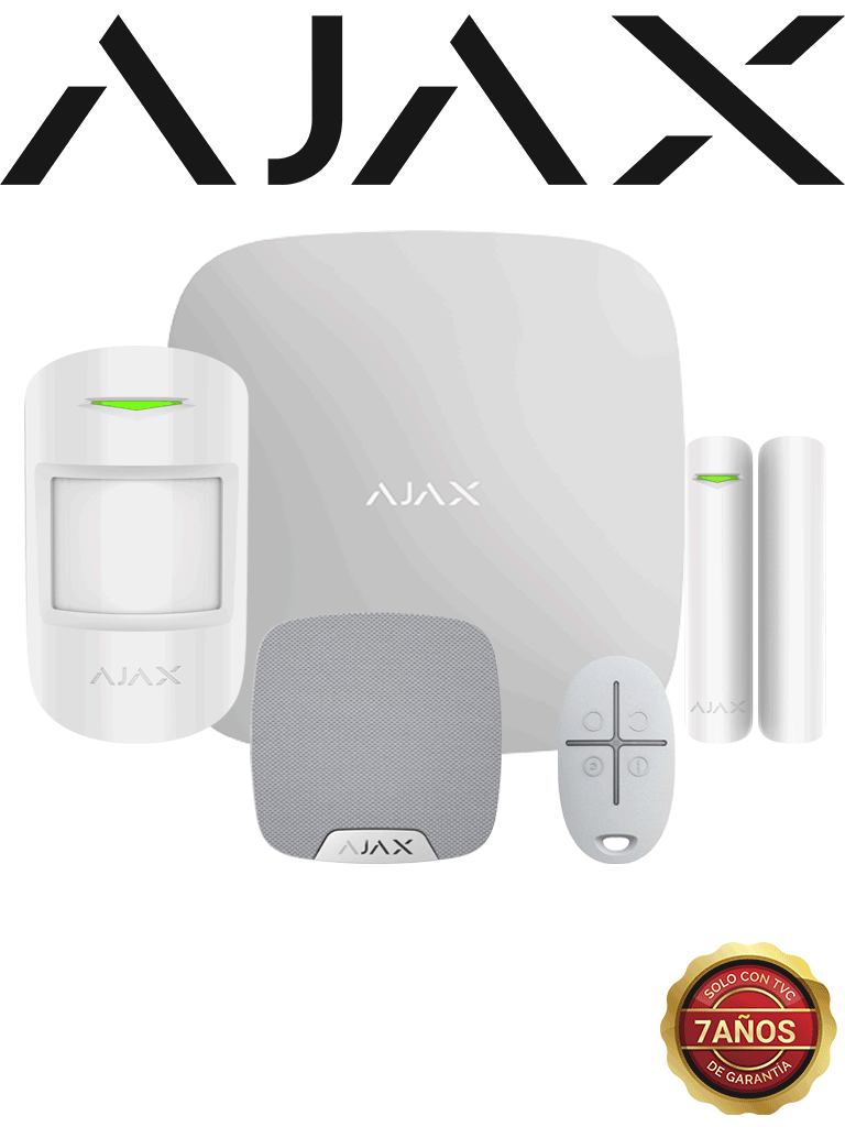 AJAX KIT BASIC RESIDENCIAL LIGHT - Panel de alarma Hub2 conexión ETHERNET APP “AJAX PRO” iOS y Android , 1 sensor de movimiento, 1 detector para puerta o ventana, 1 control remoto y una sirena interior inalámbrica color Blanco #CONEXION #RESIDENCIAL