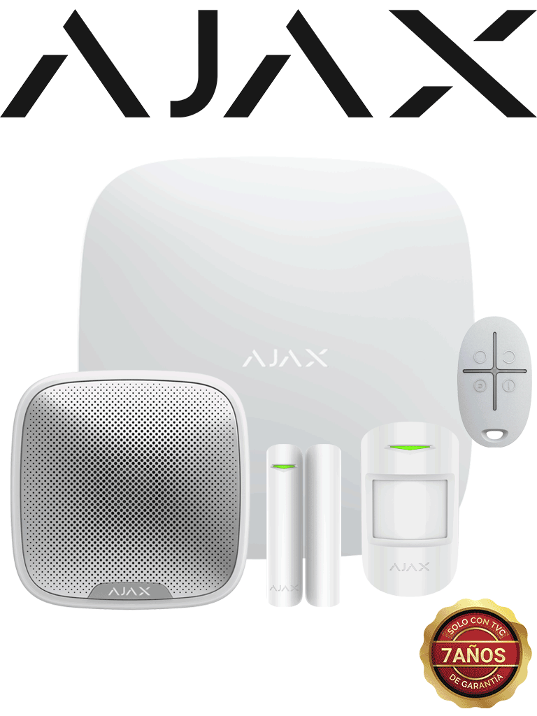 AJAX KIT BASIC EXT - Panel de alarma Hub2 conexión ETHERNET color Blanco / APP “AJAX PRO” iOS y Android , 1 sensor de movimiento, 1 detector para puerta o ventana, 1 control remoto y una sirena EXTERIOR inalámbrica #CONEXION