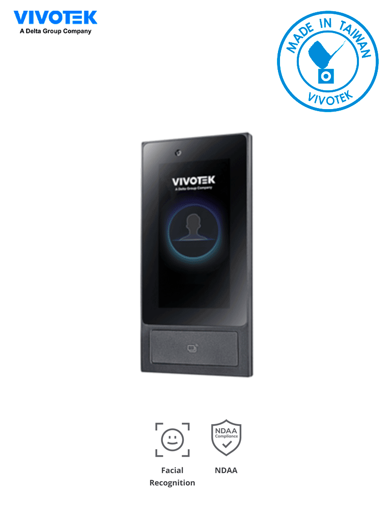 [VIV0140001] VIVOTEK FT9361-R - Terminal de reconocimiento facial para control de acceso, 50,000 usuarios, lectura de tarjetas Mifare, PoE/DC12V