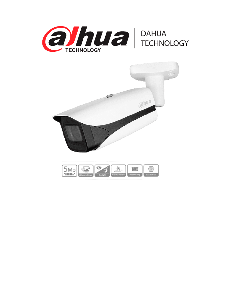 [DHT0030161] DAHUA DH-IPC-HFW5541E-ZE Camara IP Bullet de 5 MP/ WizMind/ Lente Motorizado de 2.7 mm–13.5/ H.265+/ IR de 50 Metros/ Ranura para MicroSD/ IP67, IK10/ Face Detection/ Protección Perimetral/ Conteo de Peronas/ePoE/ SMD 3.0/ AcuPick