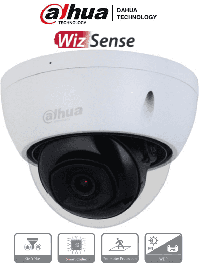[DHT0040125] DAHUA DH-IPC-HDBW2241E-S Cámara IP Domo Antivandálica de 2 Megapixeles. Lente de 2.8 mm, micrófono integrado, analíticos IVS, 106° de visión, IR de 30 m, WDR real 120 dB, compresión H.265+, ranura MicroSD, carcasa metálica, IP67 e IK10 
