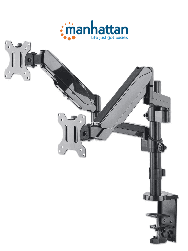 MANHATTAN 461597 Soporte universal para dos monitores, con pistón a gas Dos brazos articulados con pistón a gas, que soporta una televisión de 17" a 32" o un monitor de hasta 8 kg (17.64 lbs.)