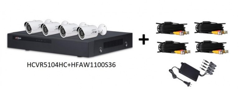 [HDC134001] DAHUA HCVR5104HCKIT - KIT DE 4 CANALES HDCVI 720P / HDMI / 4 CAMARAS BULLET METALICAS 720P / IR 20MTS / IP