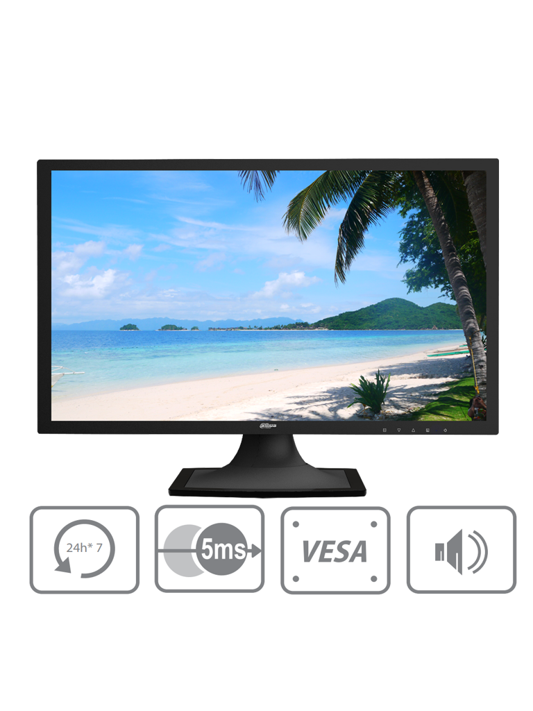 DAHUA DHL22-F600 - Monitor de 22 pulgadas/ Panel Grado Industrial/ Ideal para Trabajar 24/7/ Resolución 1920x1080p/ FHD/ VGA/ HDMI/ Brillo 200 NITS/ Altavoces Integrados