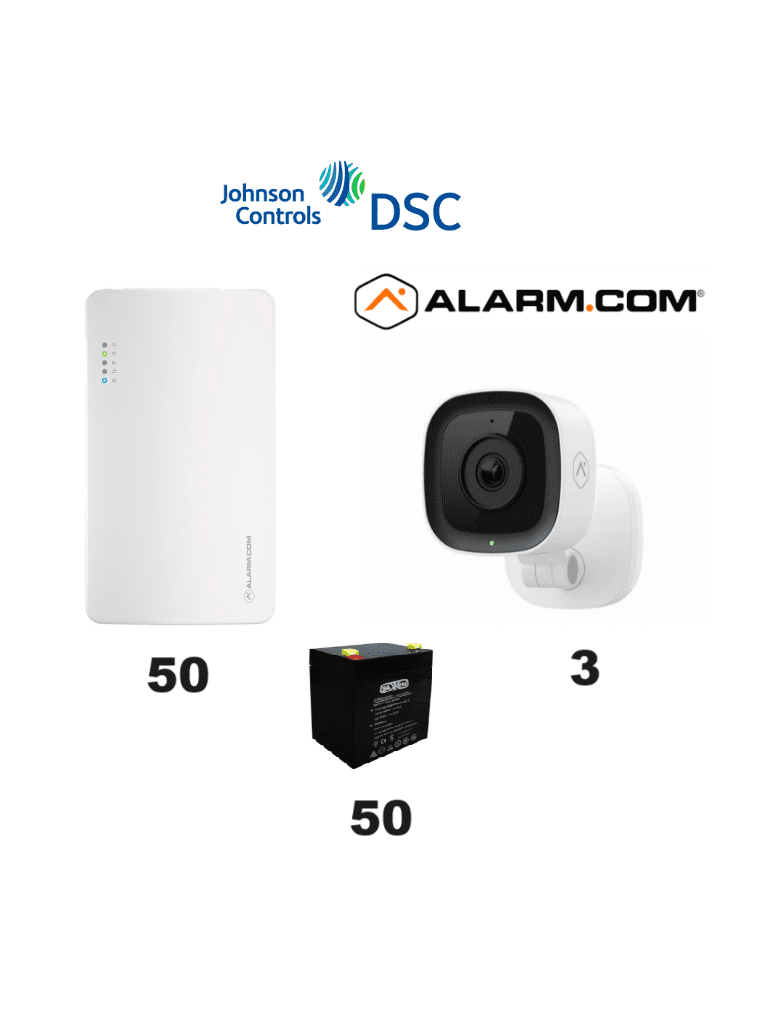 DSC SEM300 50 PACK - Paquete de 50 Comunicadores SEM300  Comunicador Dual, SIM/  IP para PowerSeries de Alarm.com , 50 baterías Saxxon 12V 4.5Ah CBAT45AH y 3 Cámaras de alarm.com ADC-V523X. #SEMPAK