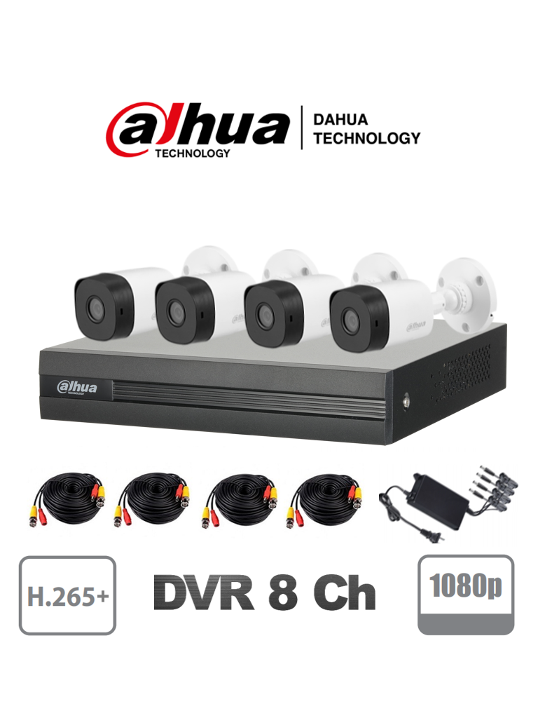 [DAD135006] DAHUA COOPER XVR1B08KIT4C - Kit 8 canales 2 megapixeles / 4 Camaras B1A21  1080p / DVR De 8 canales  1080p  Lite / H.265+ / 2 Ch IP / Ir 20M / IP67/ #KitsDahua
