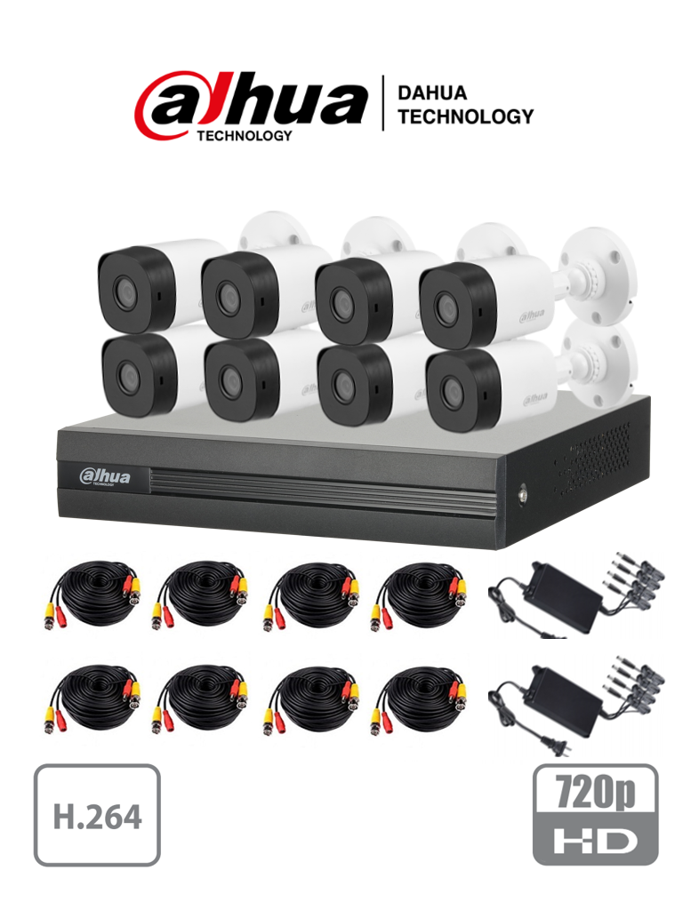 DAHUA COOPER XVR1A08KIT - Kit 8 canales 720p / 8 Camaras B1A11 / 1 megapixel / 2.8mm / H.264 / 2 Canal IP adicional / 1 SATA Hasta 6TB / P2P/