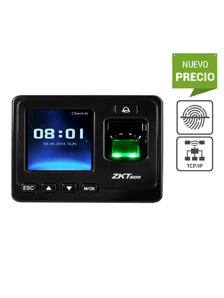 ZKTECO SF100 - Control de Acceso y Asistencia Simple / 1500 Huellas / 80000 Eventos / TCPIP /  USB /