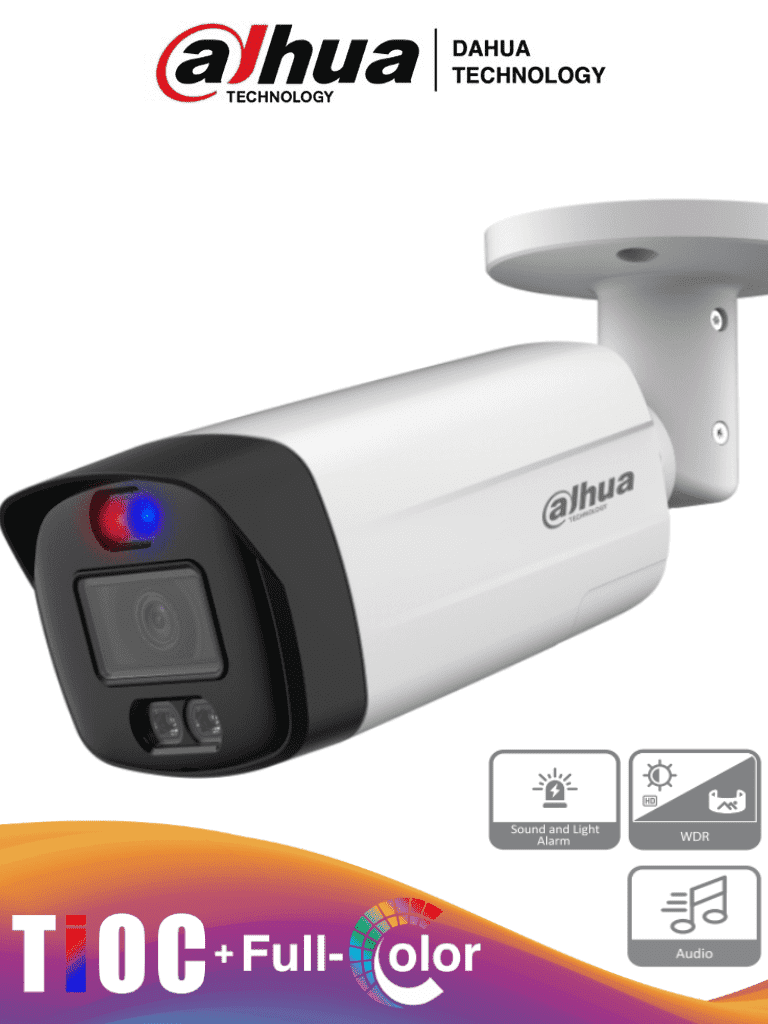 [DHT0290055] Dahua HAC-ME1509TH-A-PV -Cámara Bullet Full Color de 5 Megapixeles/ Lente de 3.6 mm/  TiOC/ Disuasion Activa con Luz Roja y Azul/ Microfono Integrado/ 40 Metros de Iluminación Luz Visible e IR/  Sonido de Alarma/