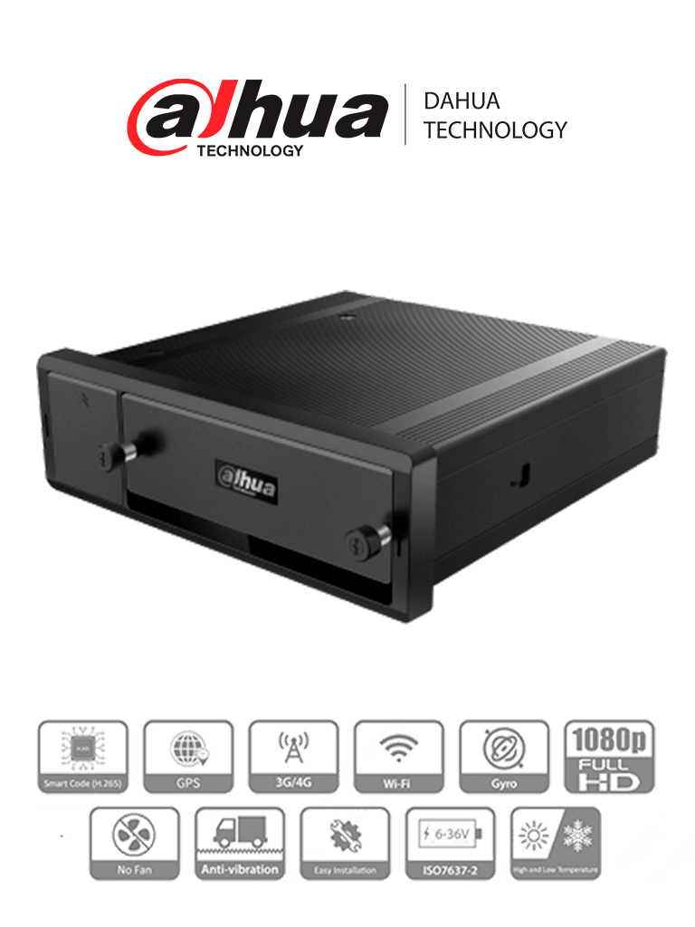 DAHUA MNVR4104-GFWI - NVR Movil de 4 Canales con Inteligencia Artificial/ 4 Puertos PoE/ Incluye GPS/ Wifi/ 4G/ Soporta Reconocimiento Facial/ DSM (Monitoreo de Conductor)/ Reconocimiento de Placas (ANPR)/