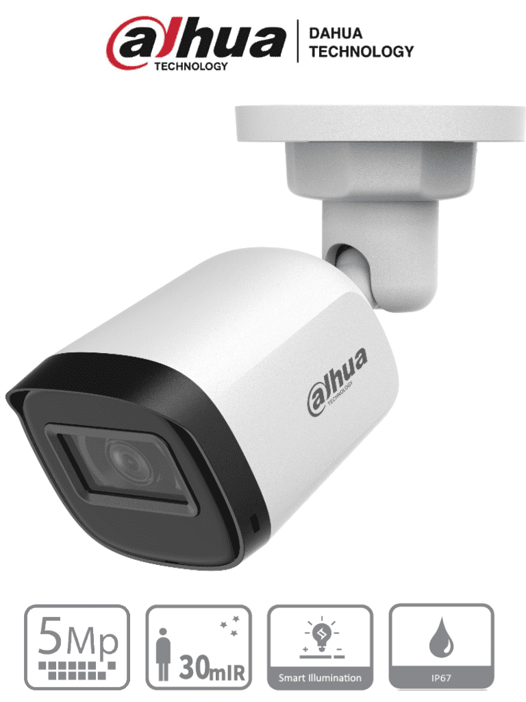 DAHUA HAC-B1A51-U-28 - Cámara Bullet de 5 Megapixeles/ Lente 2.8 mm/  106 Grados de Apertura/ IR de 30 Mts/ IP67/ Soporta: CVI/CVBS/AHD/TVI/
