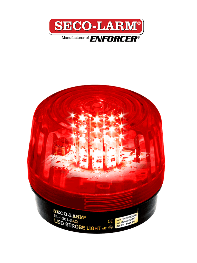 Seco-Larm SL1301SAQR -  Luz Estroboscópica LED Alámbrica con sirena incluida de 100 dB 6-12VDC, Roja Compatible IHORN / RISCO / DSC / BOSCH 