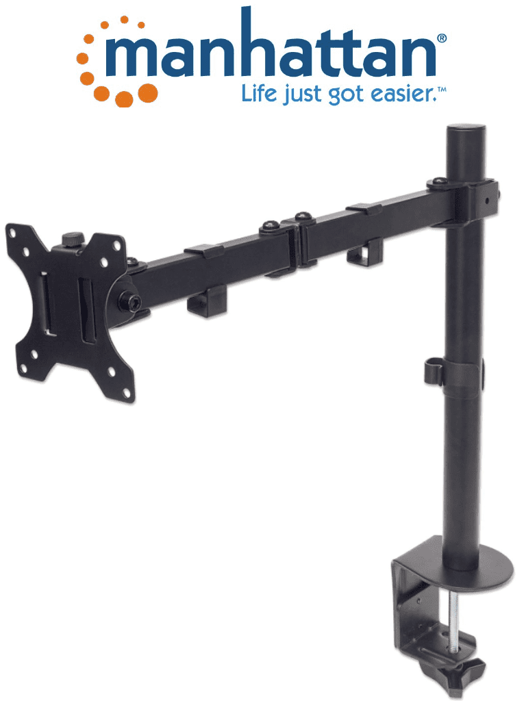 [MAN0530002] MANHATTAN 461542 - Soporte de Escritorio para Monitores de 13 a 32 Pulgadas/ 8 Kg de Carga/ Brazo Doble Articulado/ Ajuste Horizontal y Vertical/ VESA 75/ 100/