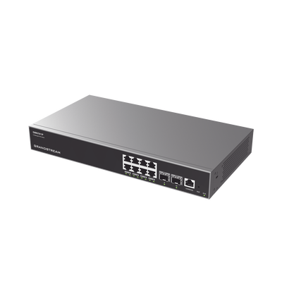 Switch Capa 3 PoE+ Administrable / 8 puertos 10/100/1000 Mbps + 2 Puertos SFP+ de 10 Gigabits / Hasta 120W / Compatible con GWN Cloud.