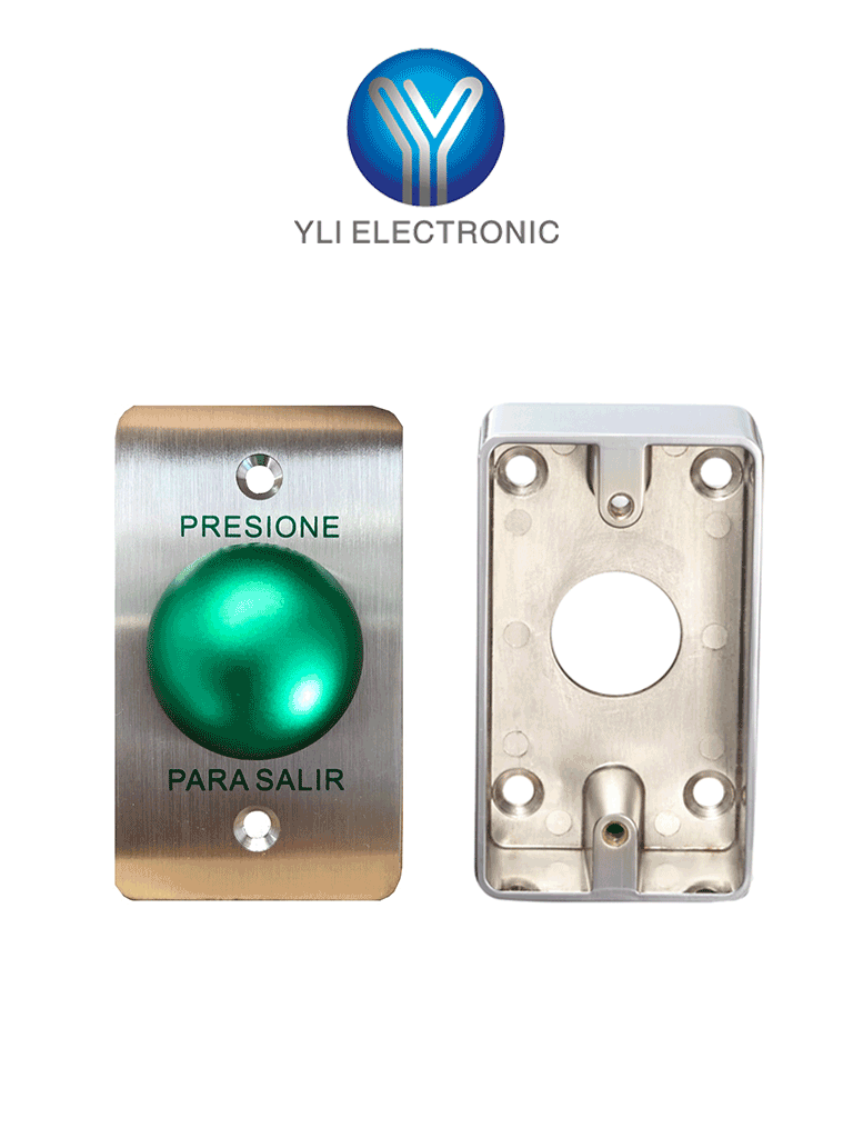 [YLE0760010] YLI PBK818A800AM - Paquete con Botón de Salida Tipo Hongo y Caja de Montaje Metálicos para Instalación Segura