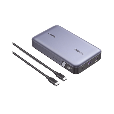 [224367] Power Bank de 20000mAh | 3 Salidas 100W Max. | USB-A + 2 USB-C | PD 3.0 | QC3.0 | FCP | SCP | Pantalla Inteligente | Carcasa Ignifuga | Color Gris | Incluye Cable USB de 50cm | Carga tu Laptop de Manera Segura.
