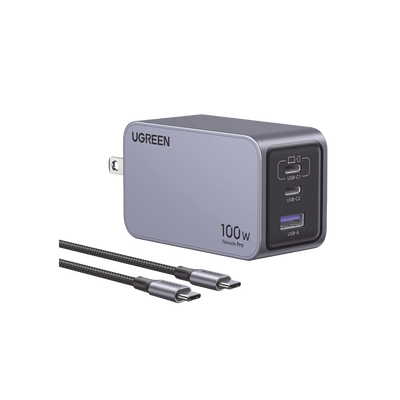 [228652] Cargador de 100W serie Nexode Pro | 3 Puertos de Carga Rápida | 2 USB-C | 1 USB-A | Tecnología GaNInfinity | PD3.1 de 100W / QC4.0 | Tecnología de Protección Térmica | Optimiza la Carga | Caja de Aluminio | Incluye Cable