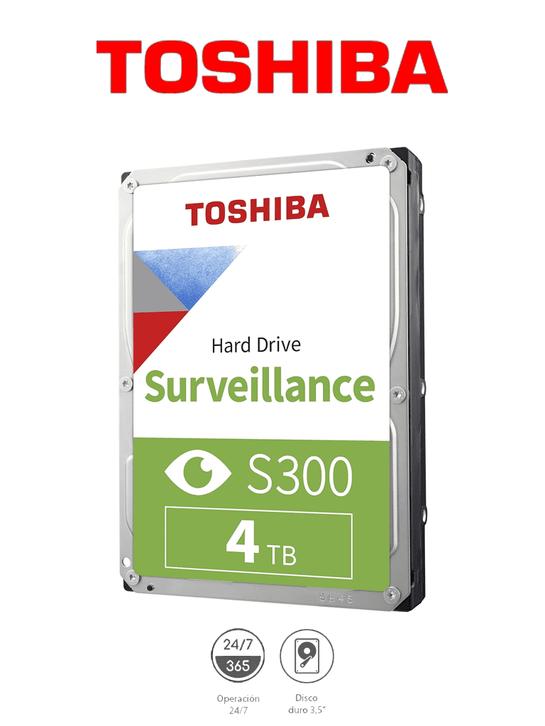 [TSB1490005] TOSHIBA HDWT840UZSVA - Disco Duro de 4 TB, Serie S300 especial para videovigilancia, ideal para trabajo 24/7, interfaz SATA 3.5", 5400 rpm, 128 MB, hasta 64 cámaras