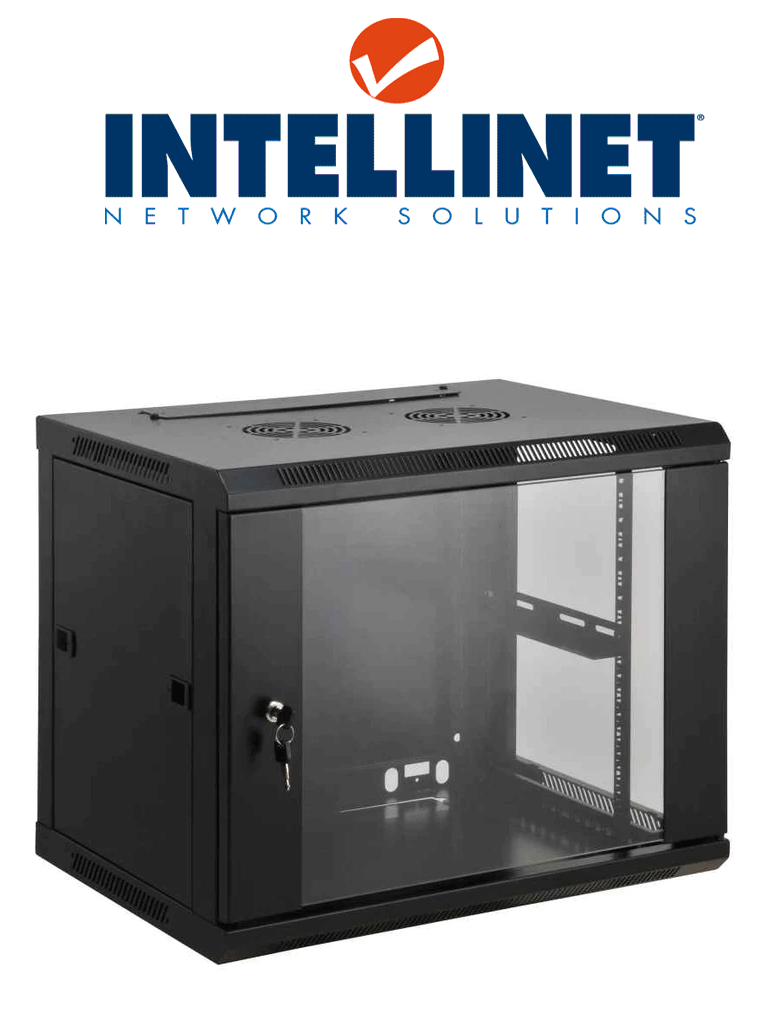 INTELLINET  711753 - Gabinete mural de 19" / 6UR / Ensamblado / Color Negro /Carga máxima de 60 KG  / Para montaje en rack de 19" / Puerta de cristal templado / Apertura de puerta 180° (Sobre Pedido)