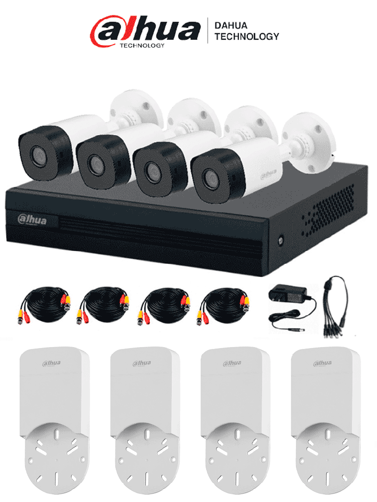 DAHUA KITXVR1B04-I+4C+4S - Kit DVR Cooper-I de 4 Canales con IA, H.265+, incluye 4 cámaras 2MP B1A21N 1080p. Admite 4 canales + 1 IP (hasta 5 IP en total). Con SMD Plus para detección de humanos y vehículos. Incluye accesorios y 4 cajas de conexión