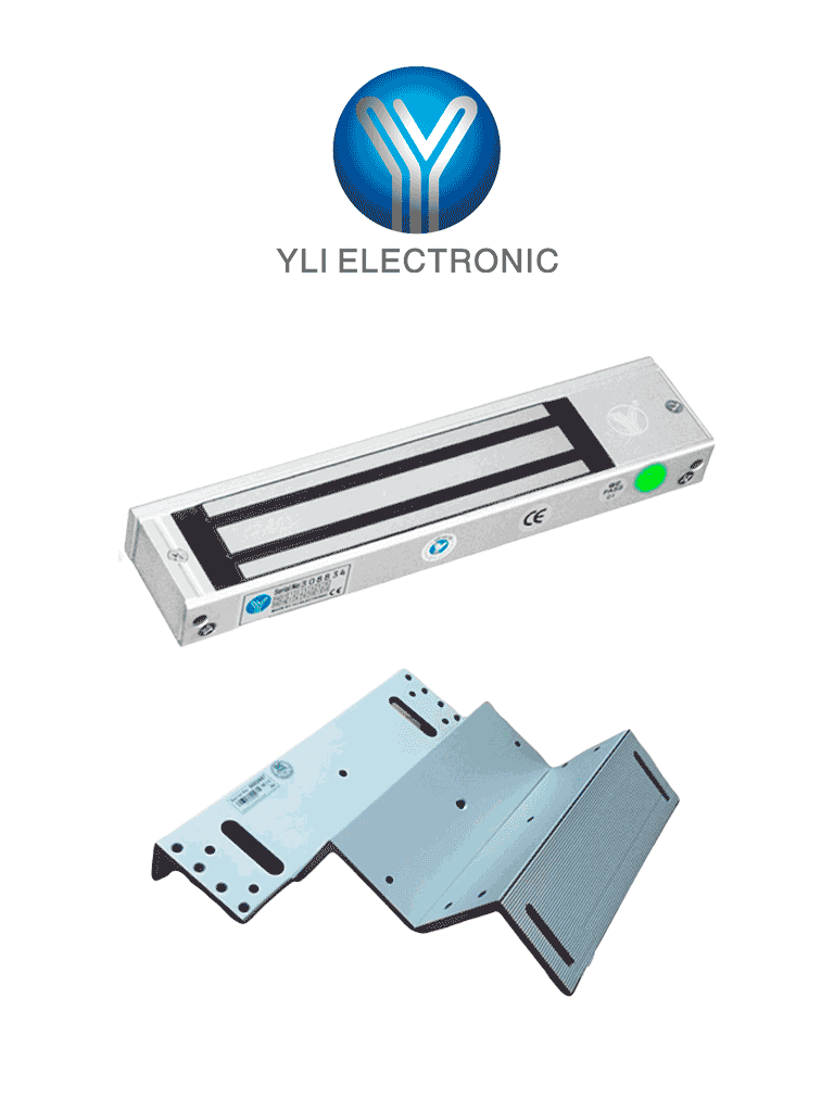 YLI YM500NLEDPACK - Paquete de Cerradura Magnética con Indicador LED y Soporte MBK500NZL  Control de Acceso para Interiores  500 kg (1200 lb) de Fuerza  Doble Voltaje 12V/24V DC