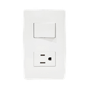 Placa con Interruptor Escalera y 1 Toma  Corriente /  127 V~60 Hz 10/15 A.
